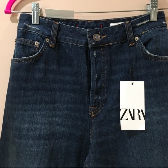 Zara jeans Signature Denim The Relaxed Cropped high waist women 4 - Picture 6 of 11